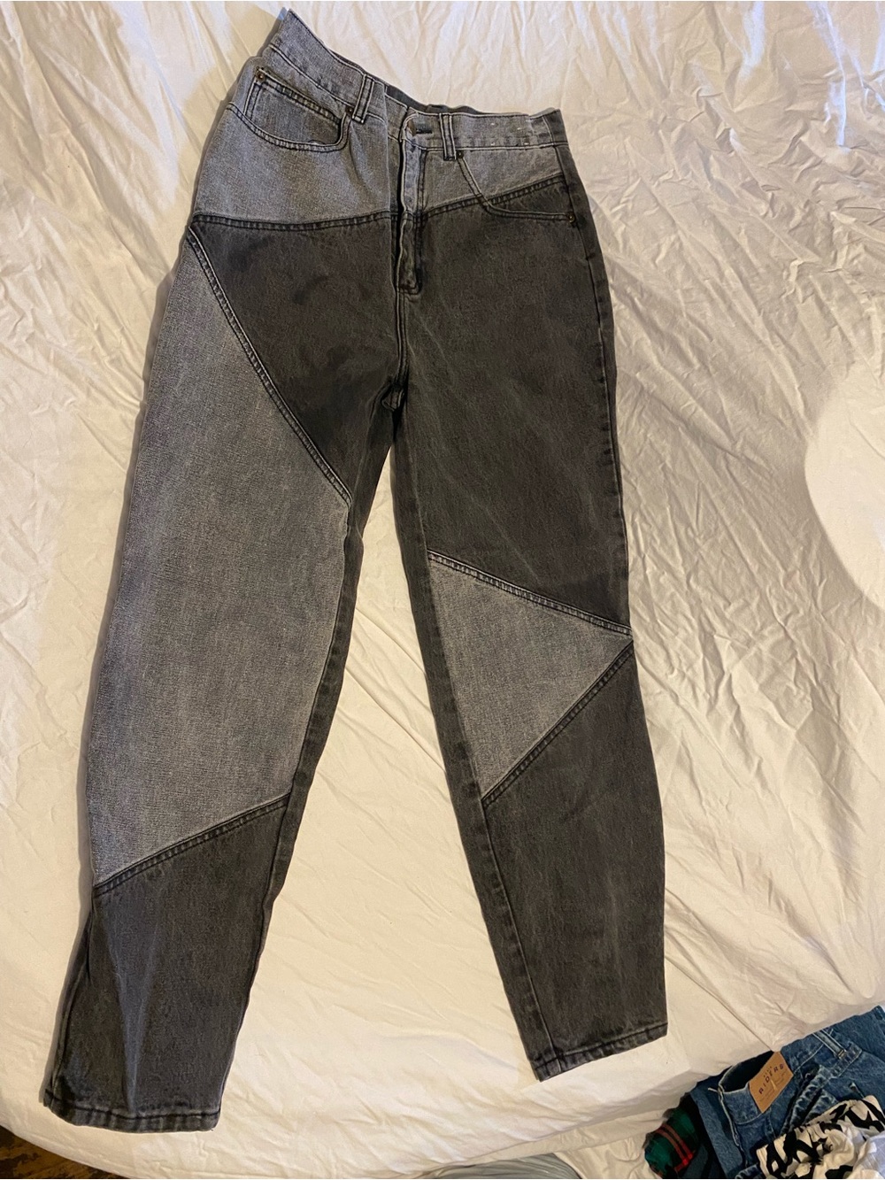 Vintage Two-Tone Black and Grey Patchwork Boyfriend Jeans